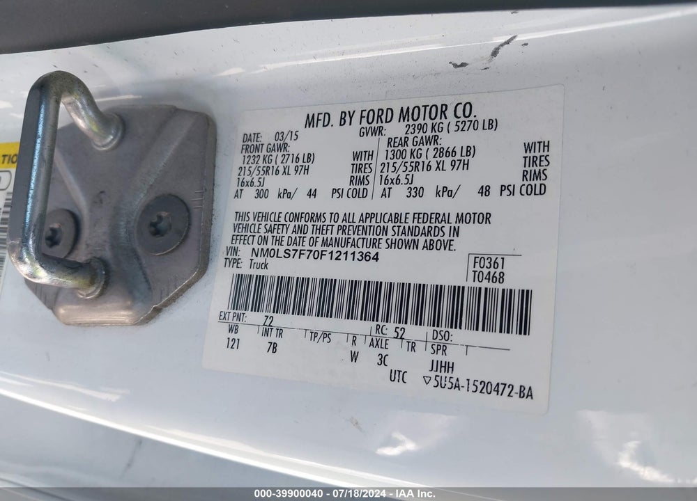 2015 FORD TRANSIT CONNECT XLT VIN: NM0LS7F70F1211364