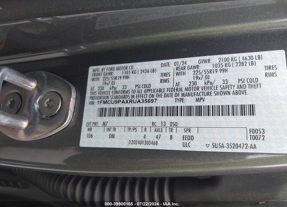 2024 FORD ESCAPE ST-LINE ELITE VIN: 1FMCU9PAXRUA35697