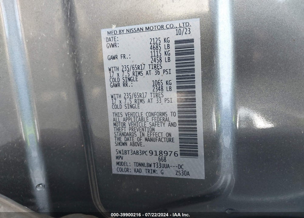 2023 NISSAN ROGUE VIN: 5N1BT3AB3PC918976