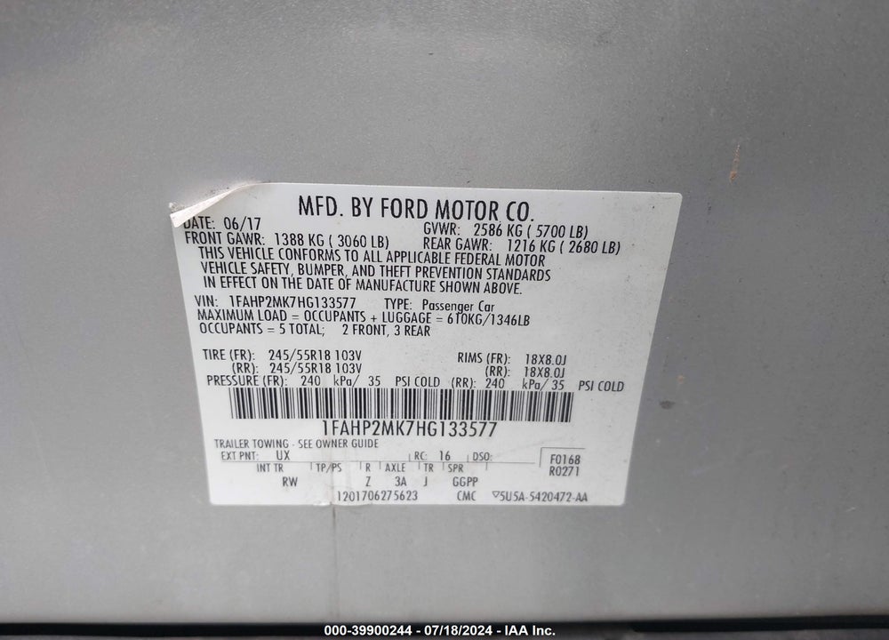 2017 FORD POLICE INTERCEPTOR VIN: 1FAHP2MK7HG133577