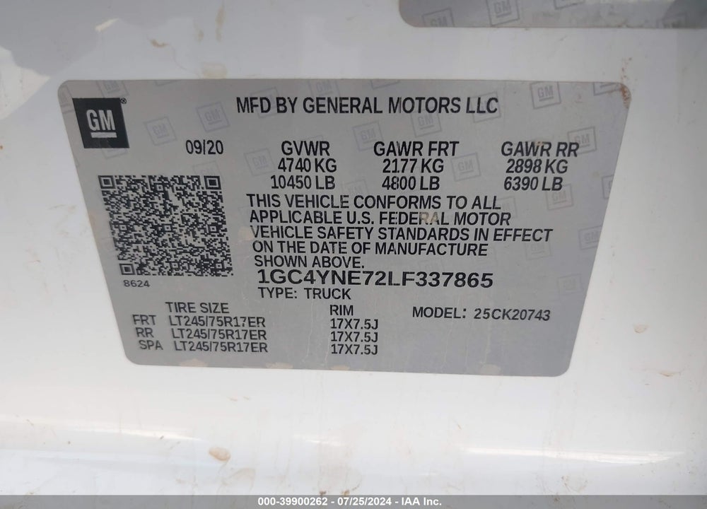 2020 CHEVROLET SILVERADO 2500HD 4WD STANDARD BED LT VIN: 1GC4YNE72LF337865