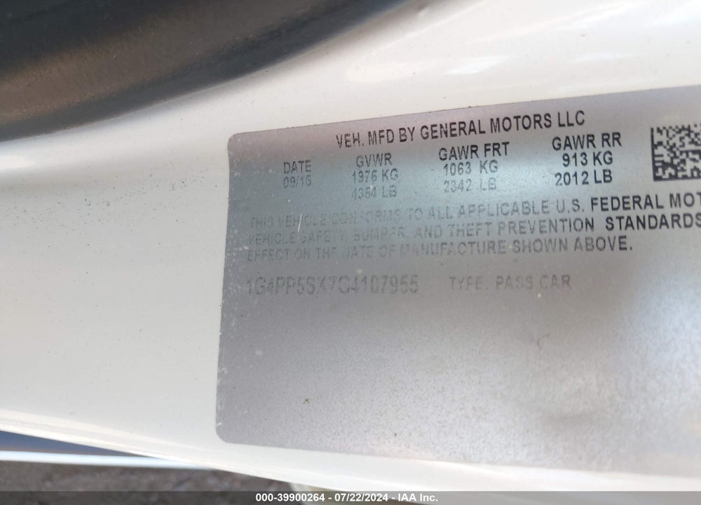 2016 BUICK VERANO VIN: 1G4PP5SK7G4107955