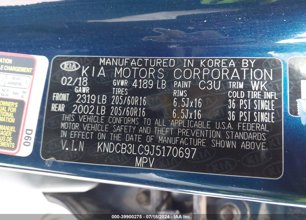 2018 KIA NIRO LX VIN: KNDCB3LC9J5170697
