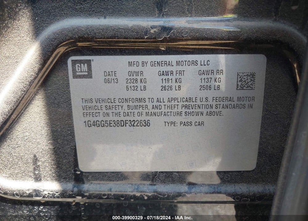 2013 BUICK LACROSSE PREMIUM 1 GROUP VIN: 1G4GG5E38DF322636