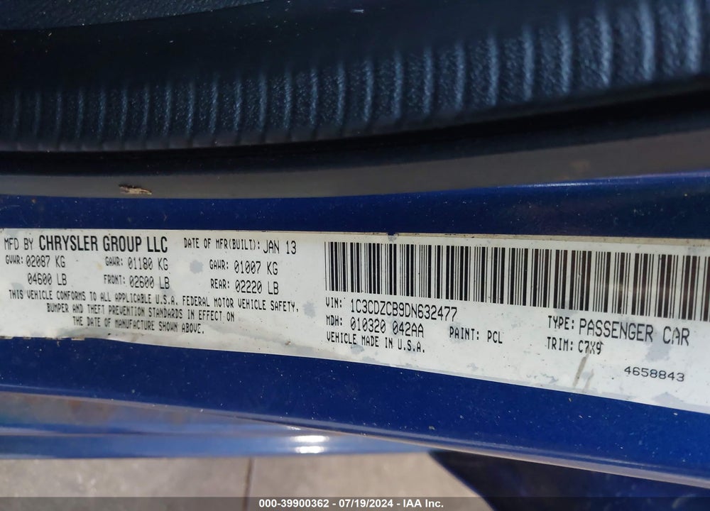 2013 DODGE AVENGER SXT VIN: 1C3CDZCB9DN632477