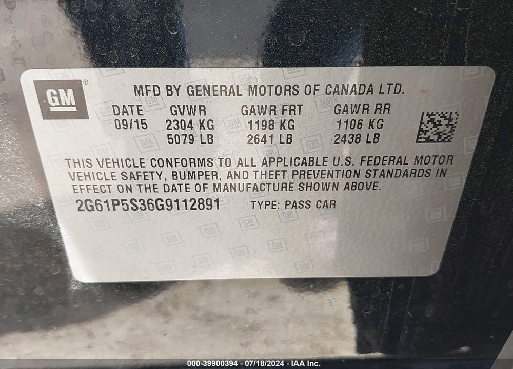 2016 CADILLAC XTS PREMIUM COLLECTION VIN: 2G61P5S36G9112891