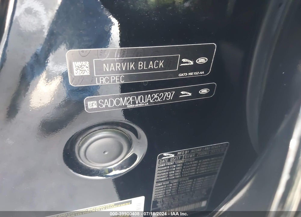 2018 JAGUAR F-PACE S VIN: SADCM2FV0JA252797
