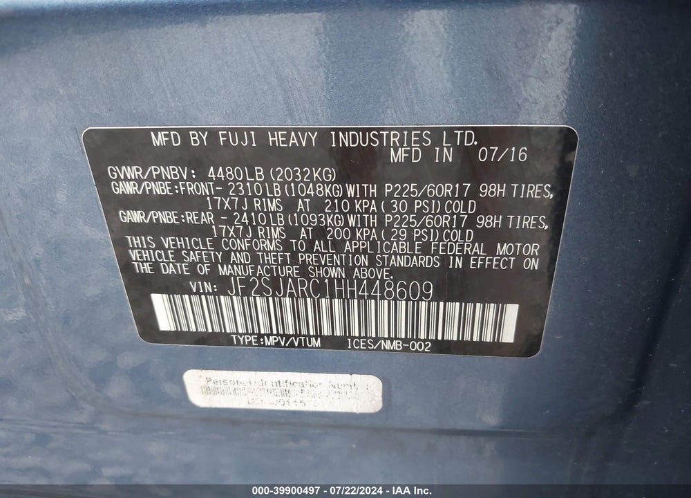 2017 SUBARU FORESTER 2.5I LIMITED VIN: JF2SJARC1HH448609