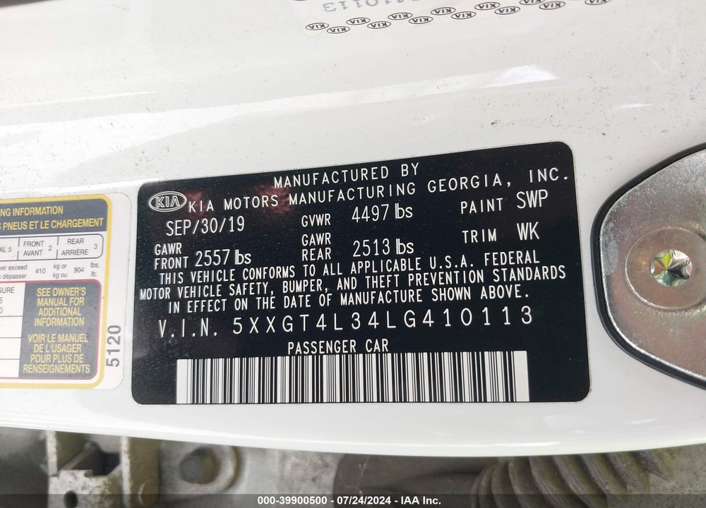 2020 KIA OPTIMA LX VIN: 5XXGT4L34LG410113