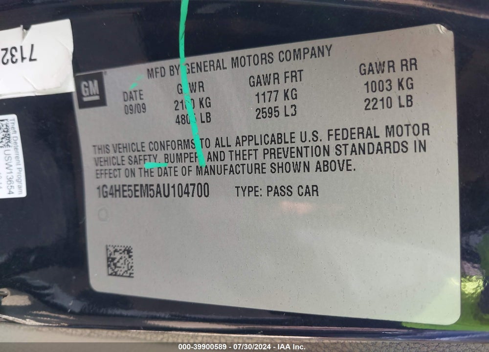 2010 BUICK LUCERNE VIN: 1G4HE5EM5AU104700
