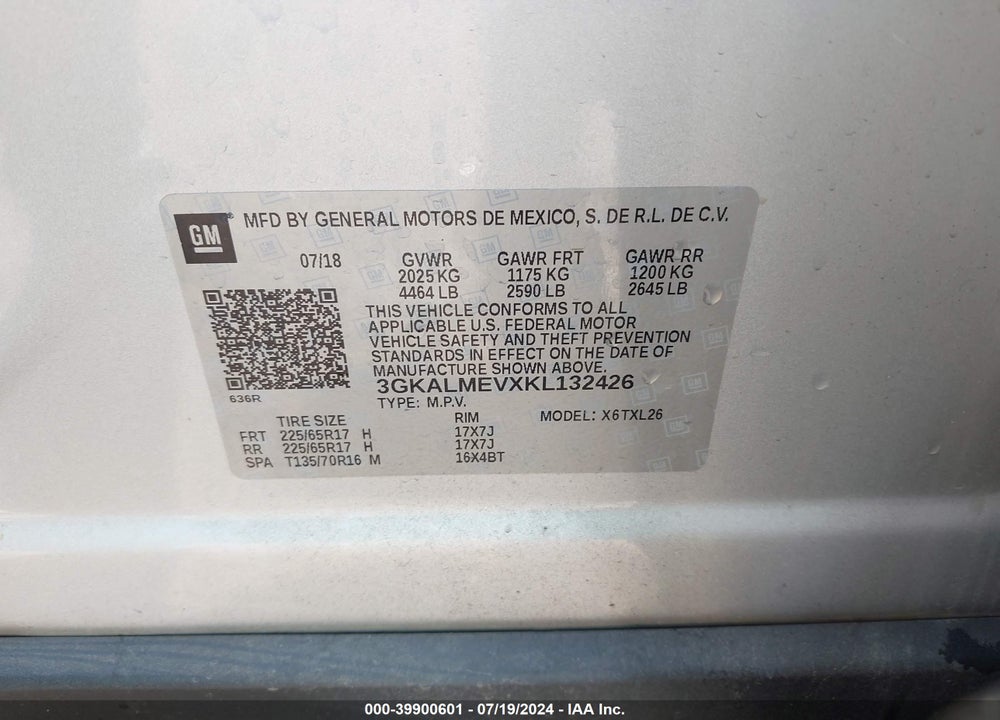2019 GMC TERRAIN SLE VIN: 3GKALMEVXKL132426
