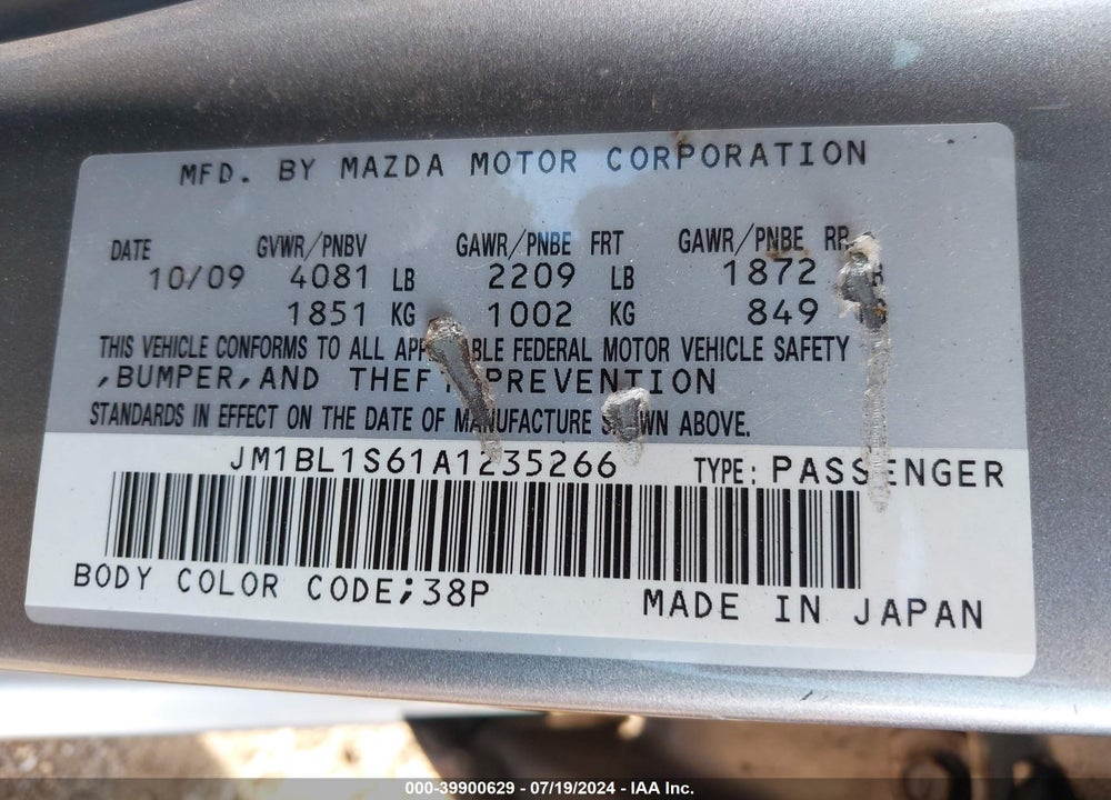 2010 MAZDA 3 S SPORT VIN: JM1BL1S61A1235266