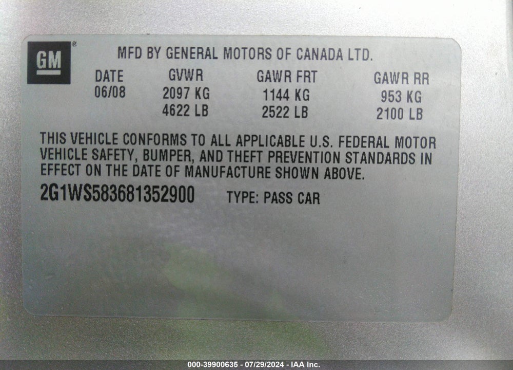 2008 CHEVROLET IMPALA POLICE VIN: 2G1WS583681352900