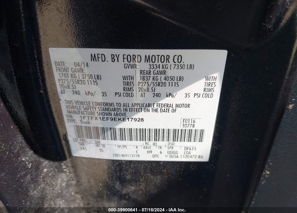 2014 FORD F-150 STX VIN: 1FTFX1EF9EKE17928