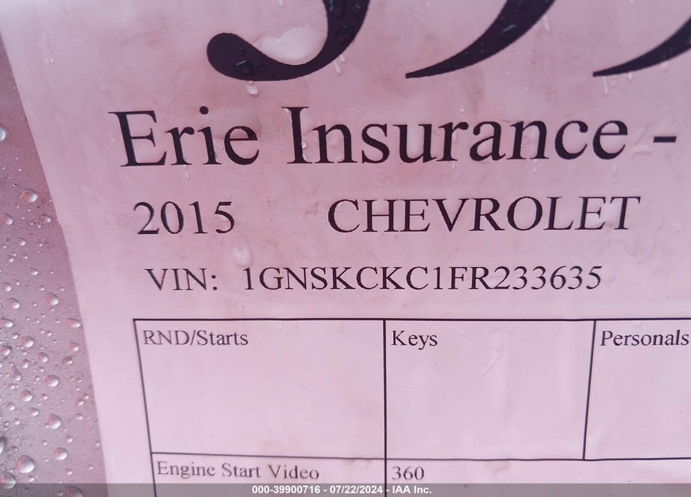 2015 CHEVROLET TAHOE LTZ VIN: 1GNSKCKC1FR233635
