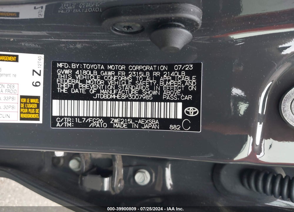 2023 TOYOTA COROLLA HYBRID SE INFRARED VIN: JTDBDMHE8P3007985