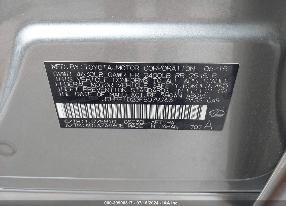 2015 LEXUS IS 250 VIN: JTHBF1D23F5079263