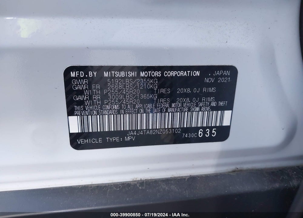 2022 MITSUBISHI OUTLANDER ES 2.5 S-AWC VIN: JA4J4TA82NZ053102