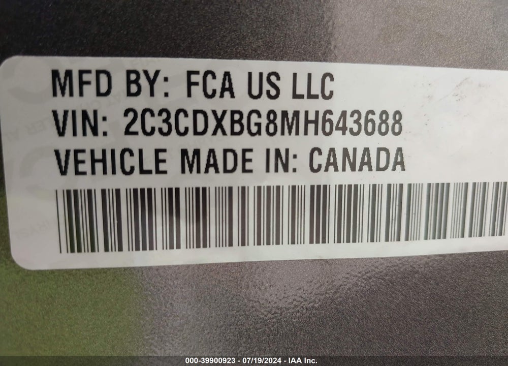 2021 DODGE CHARGER SXT RWD VIN: 2C3CDXBG8MH643688