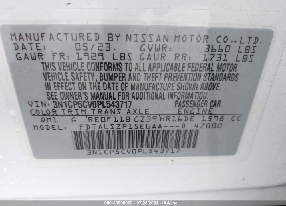 2023 NISSAN KICKS SV XTRONIC CVT VIN: 3N1CP5CV0PL543717