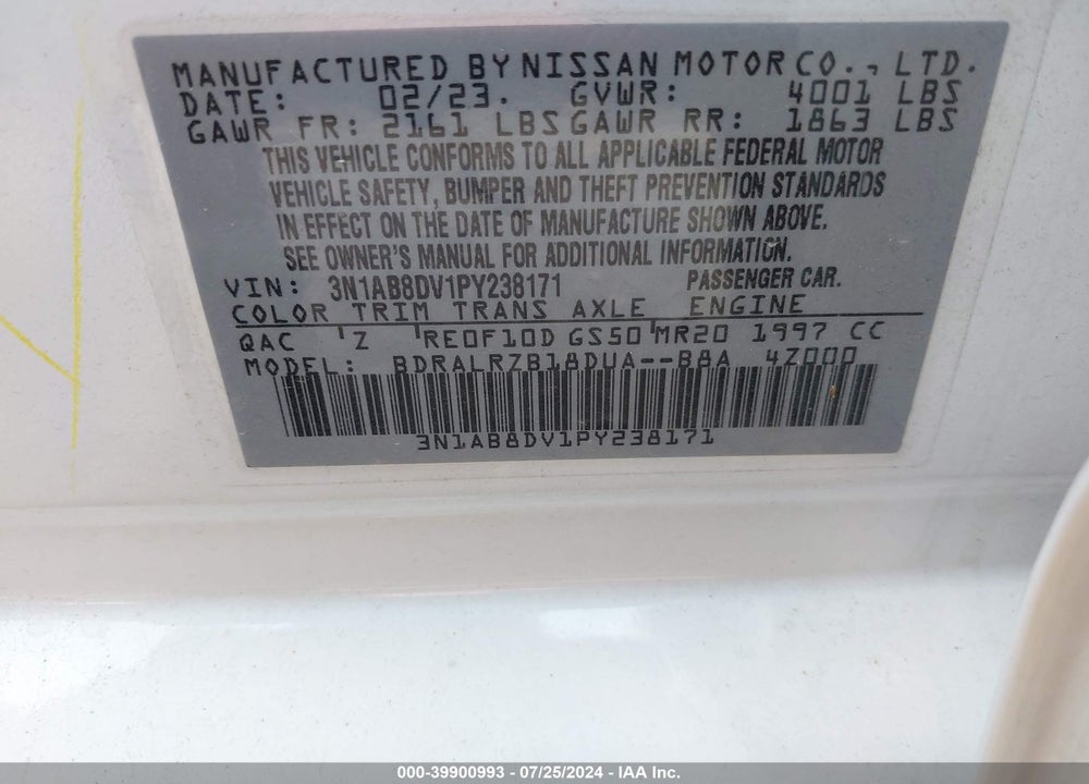 2023 NISSAN SENTRA SR XTRONIC CVT VIN: 3N1AB8DV1PY238171