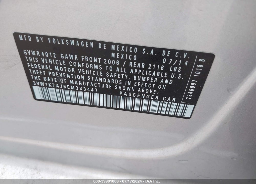 2014 VOLKSWAGEN JETTA 2.0L S VIN: 3VW1K7AJ6EM333447
