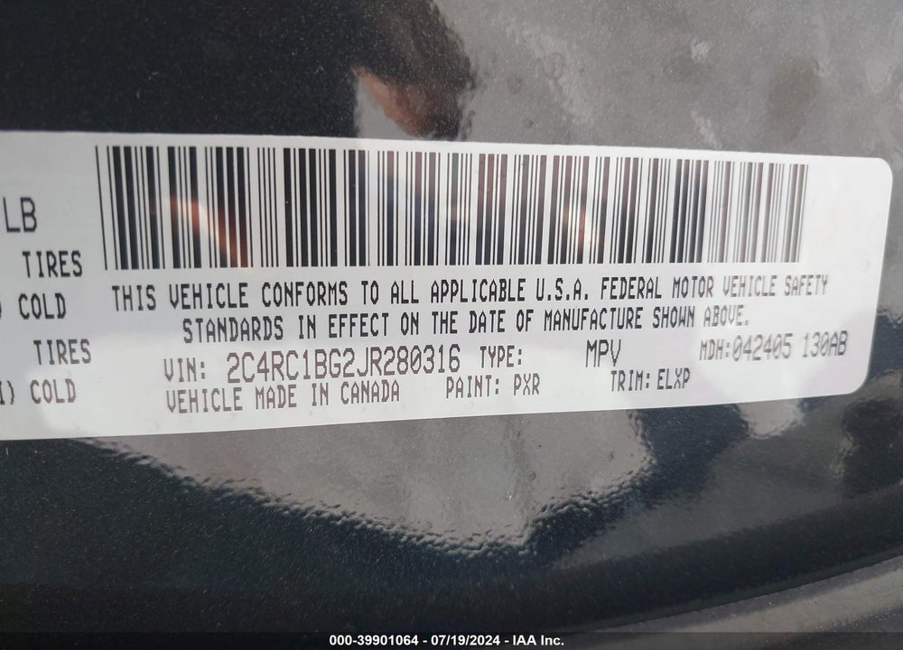 2018 CHRYSLER PACIFICA TOURING L VIN: 2C4RC1BG2JR280316