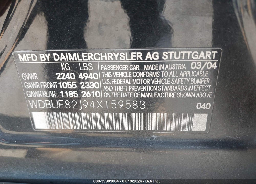 2004 MERCEDES-BENZ E 320 4MATIC VIN: WDBUF82J94X159583