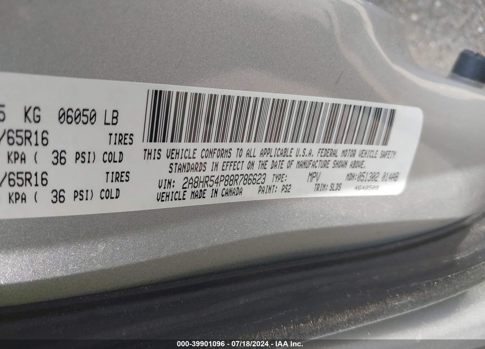 2008 CHRYSLER TOWN & COUNTRY TOURING VIN: 2A8HR54P88R786623