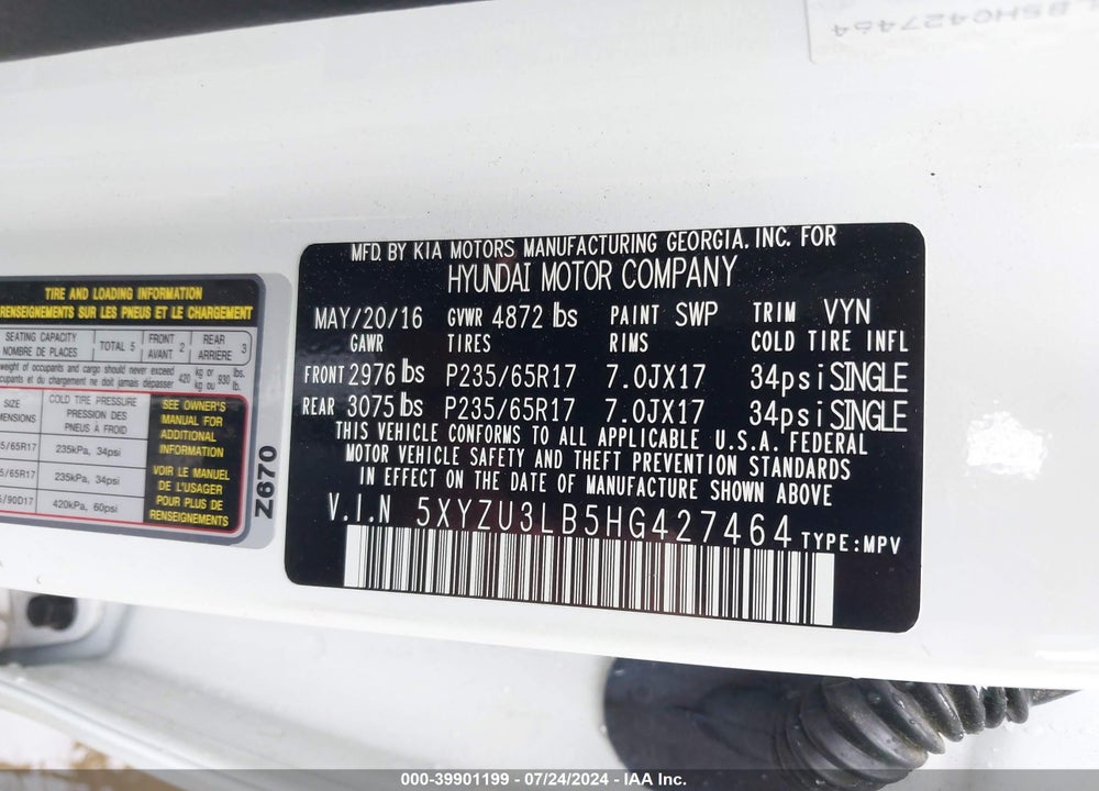 2017 HYUNDAI SANTA FE SPORT 2.4L VIN: 5XYZU3LB5HG427464