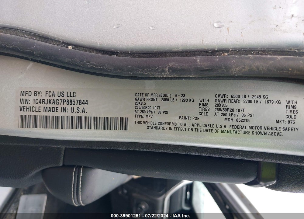2023 JEEP GRAND CHEROKEE L ALTITUDE 4X4 VIN: 1C4RJKAG7P8857844