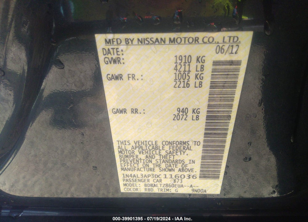 2013 NISSAN ALTIMA 2.5 SV VIN: 1N4AL3AP3DC116036