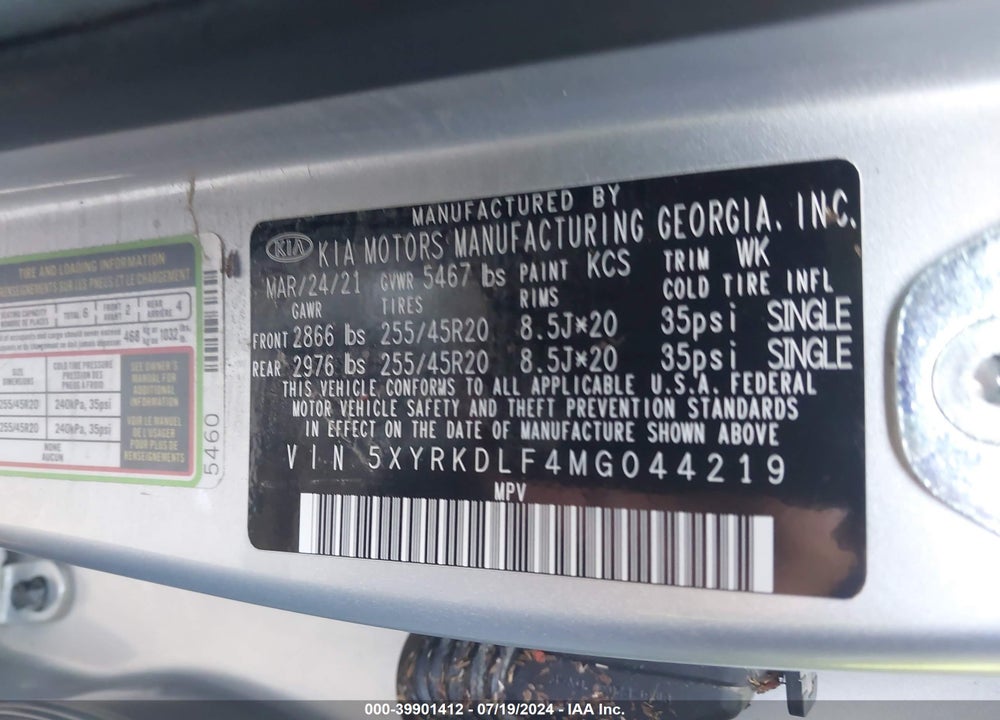 2021 KIA SORENTO SX VIN: 5XYRKDLF4MG044219
