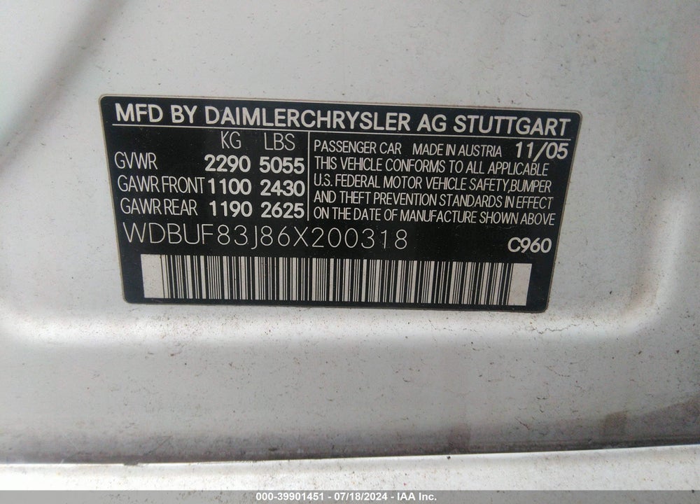 2006 MERCEDES-BENZ E 500 4MATIC VIN: WDBUF83J86X200318