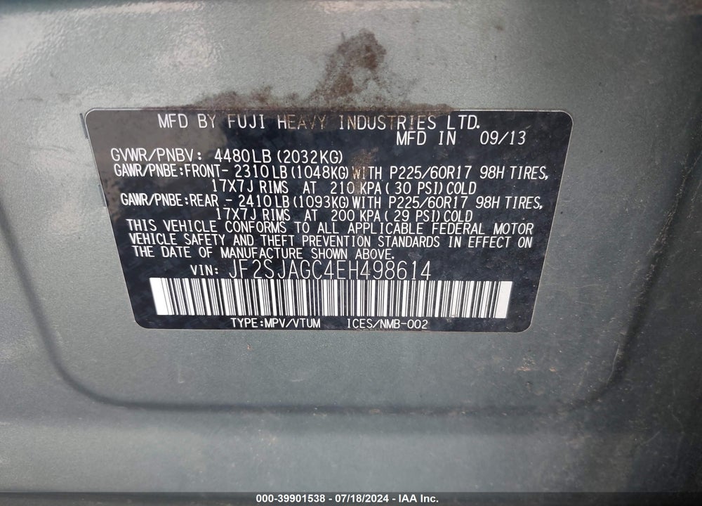 2014 SUBARU FORESTER 2.5I PREMIUM VIN: JF2SJAGC4EH498614