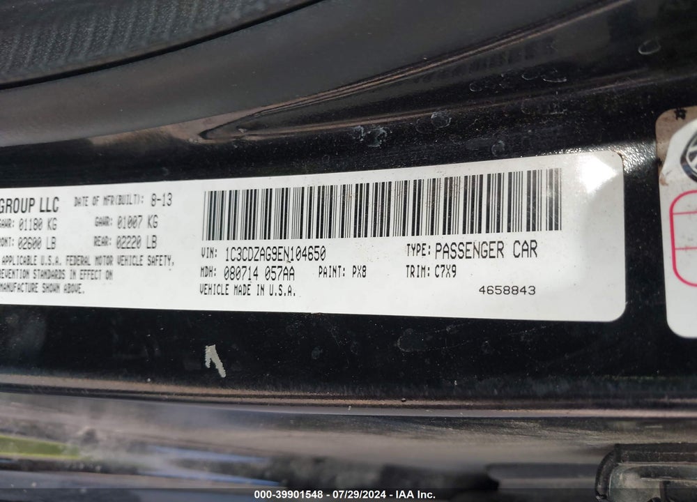 2014 DODGE AVENGER SE VIN: 1C3CDZAG9EN104650