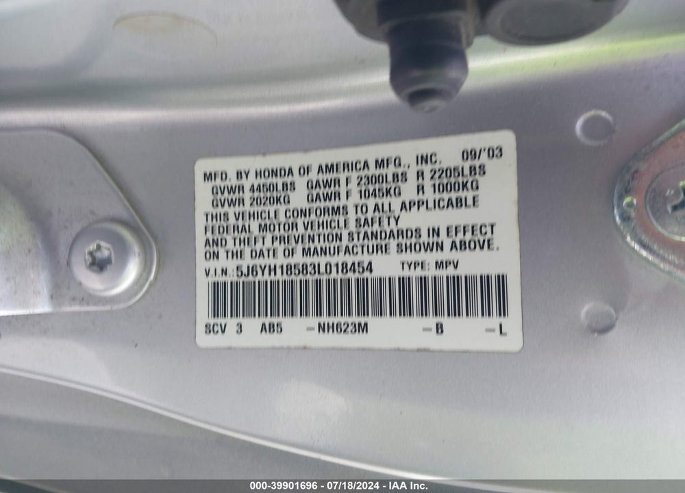 2003 HONDA ELEMENT EX VIN: 5J6YH18583L018454