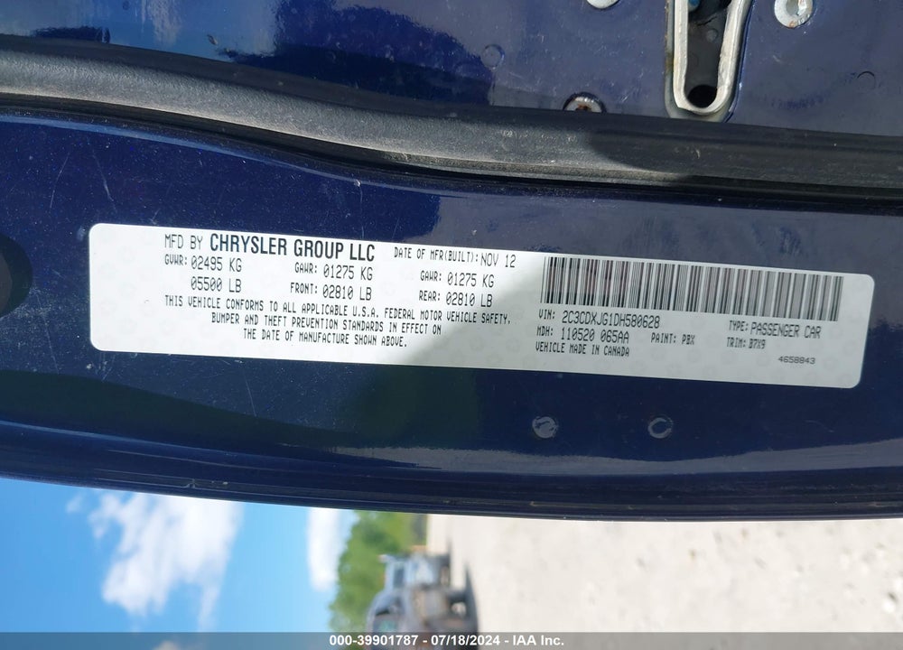 2013 DODGE CHARGER SXT VIN: 2C3CDXJG1DH580628