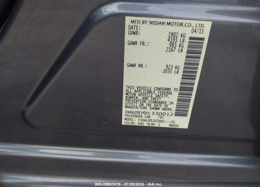 2015 NISSAN LEAF S VIN: 1N4AZ0CP0FC330012