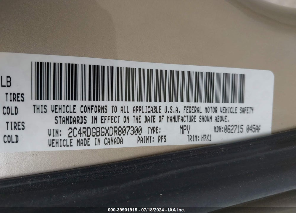 2013 DODGE GRAND CARAVAN VIN: 2C4RDGBGXDR807300