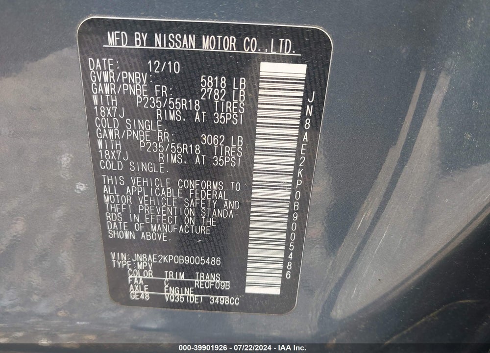 2011 NISSAN QUEST LE VIN: JN8AE2KP0B9005486