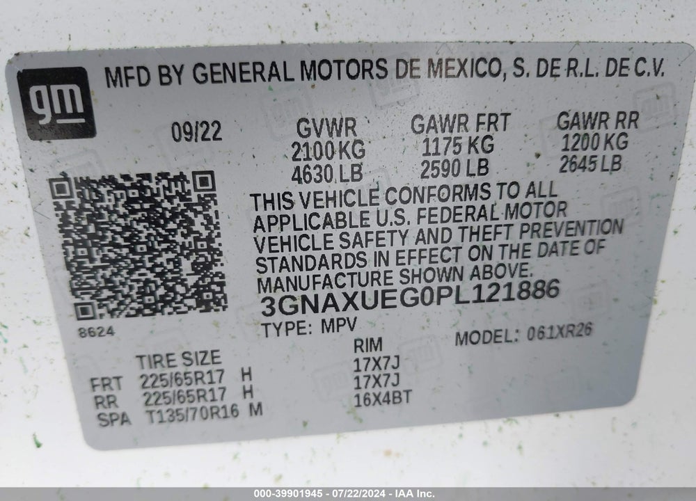 2023 CHEVROLET EQUINOX AWD LT VIN: 3GNAXUEG0PL121886