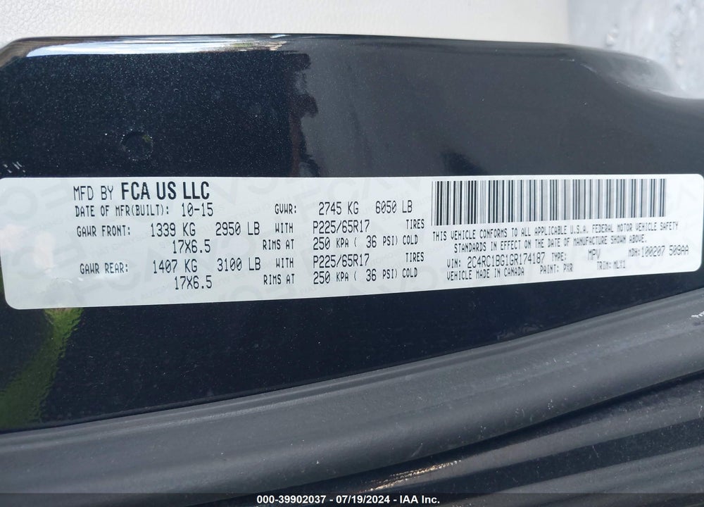 2016 CHRYSLER TOWN & COUNTRY TOURING VIN: 2C4RC1BG1GR174187
