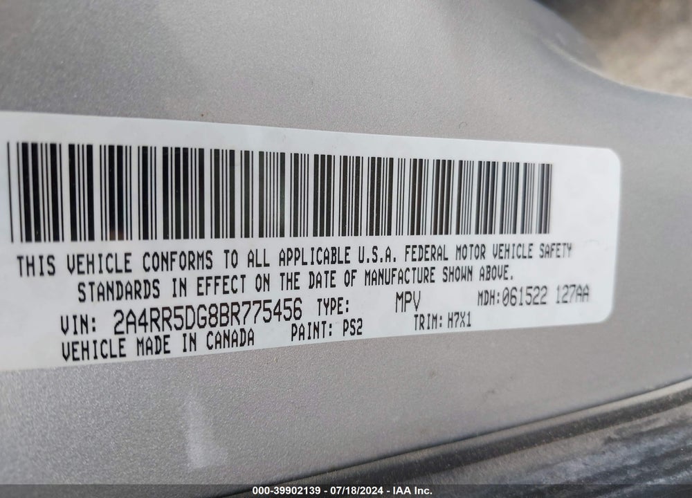 2011 CHRYSLER TOWN & COUNTRY TOURING VIN: 2A4RR5DG8BR775456