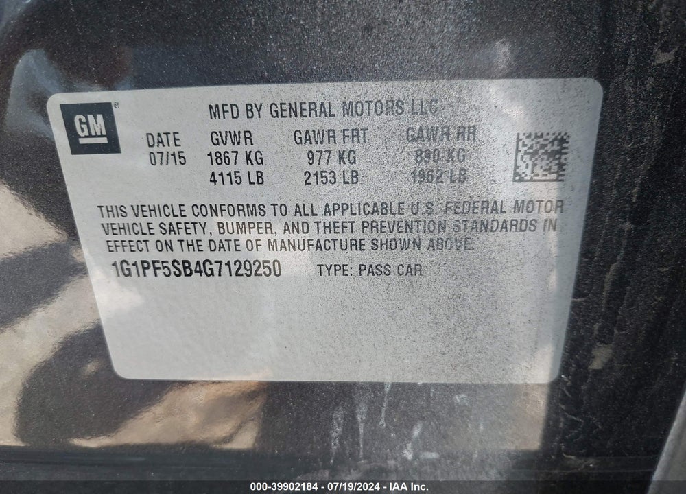 2016 CHEVROLET CRUZE LIMITED 2LT AUTO VIN: 1G1PF5SB4G7129250