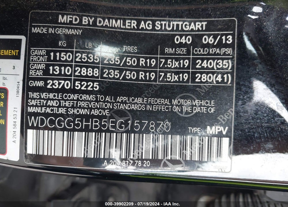 2014 MERCEDES-BENZ GLK 350 VIN: WDCGG5HB5EG157870