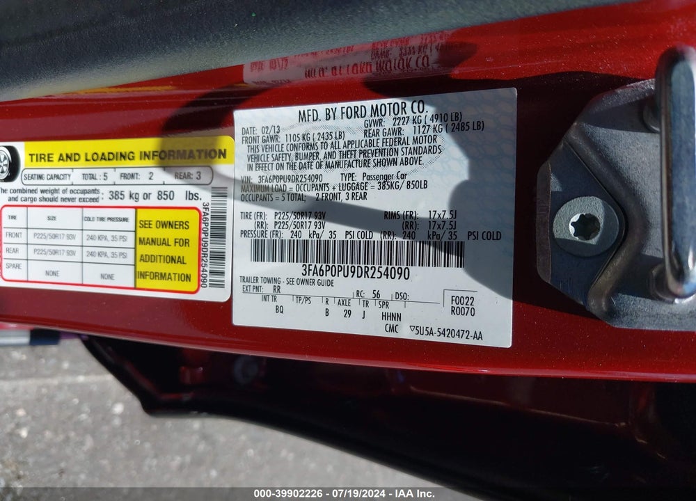 2013 FORD FUSION ENERGI SE LUXURY VIN: 3FA6P0PU9DR254090