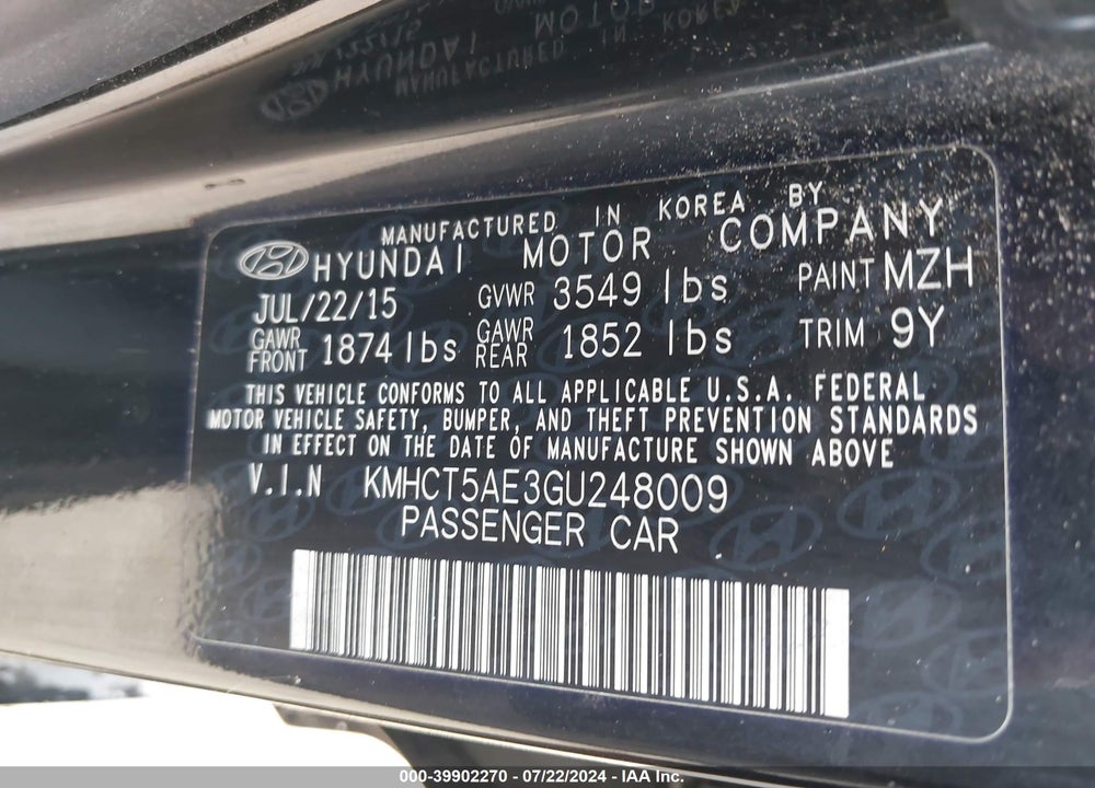 2016 HYUNDAI ACCENT SE VIN: KMHCT5AE3GU248009
