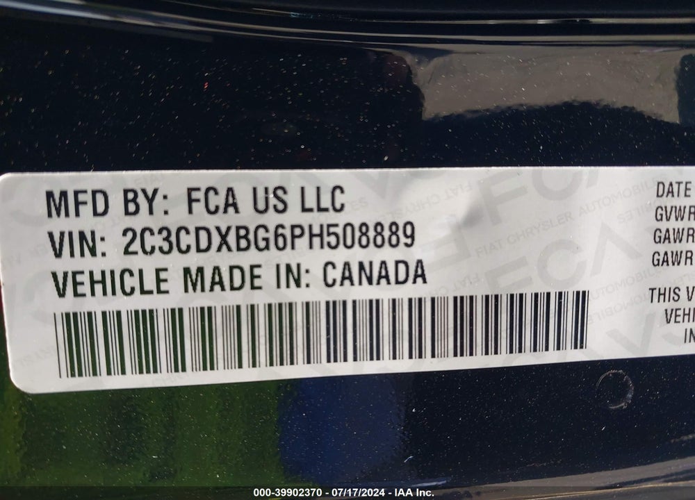 2023 DODGE CHARGER SXT VIN: 2C3CDXBG6PH508889