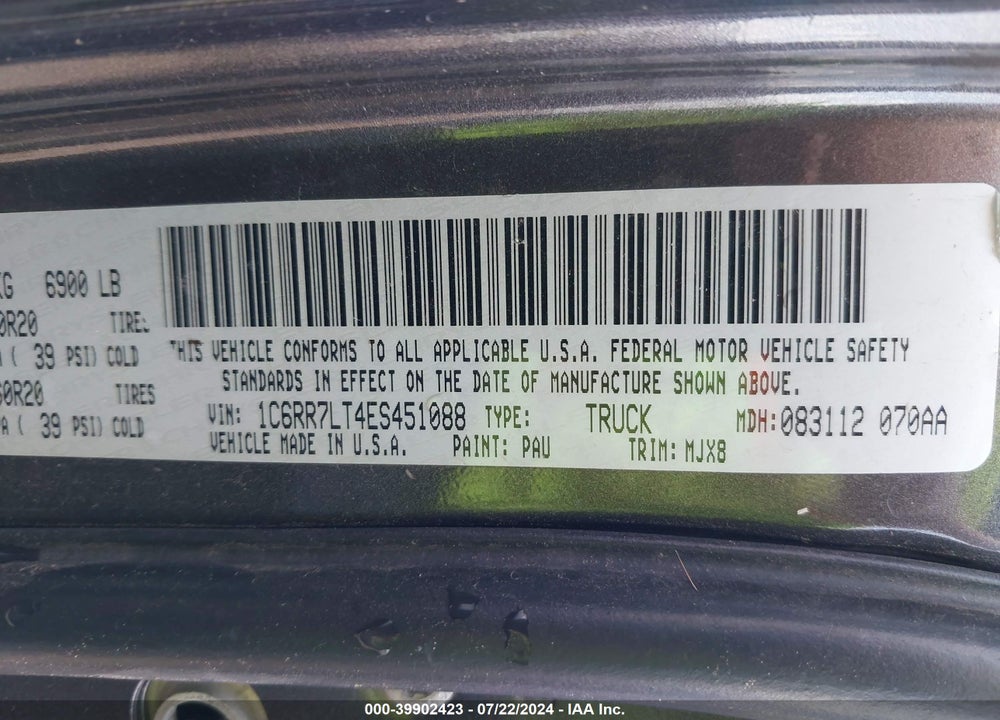 2014 RAM 1500 OUTDOORSMAN VIN: 1C6RR7LT4ES451088